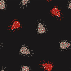 Folk Art Seamless Pattern With Bugs.