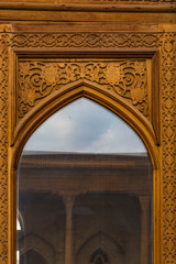 Holzfenster mit Schnitzerei, Khast Imam Moschee, Taschkent, Usbekistan, Detail