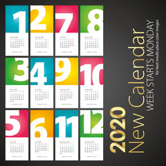 New Desk Calendar 2020 colorful month numbers portrait background