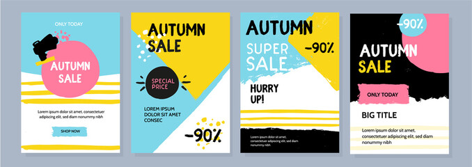 Modern bright autumn sale offer. Grunge promo template. Fall banner