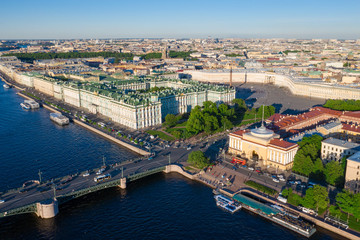 Fototapeta na wymiar Aerial view cityscape of city center, Palace square, State Hermitage museum (Winter Palace), Neva river. Saint Petersburg skyline.