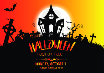 halloween background with castle and bats