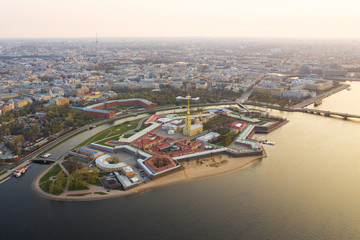 View from the drone of the Peter and Paul Fortress, St. Petersburg