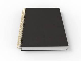 Black notebook with golden spiral binding and leather covers