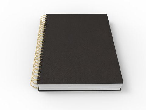 Black Notebook With Golden Spiral Binding And Leather Covers