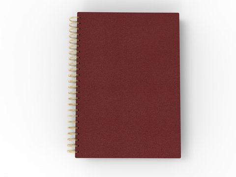 Red leather notebook - spiral binding - top down view