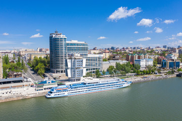 ROSTOV-ON-DON, RUSSIA - MAY 2019: Aerial view of Rostov-on-Don and River Don. Russia