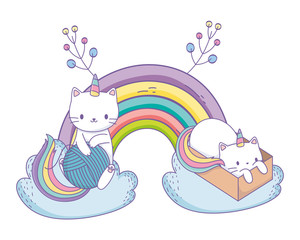 Unicorn cat cartoon couple vector design © Stockgiu