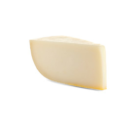 Piece of tasty grana padano cheese isolated on white