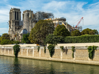 Burnt Shell of Notre-Dame Cathedral in Paris