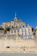 Fototapeta na wymiar Abbey and rampart of Mont Saint-Michel