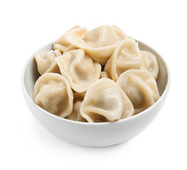 Tasty dumplings in bowl isolated on white