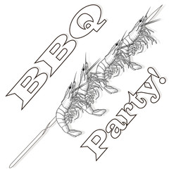 Prawn or tiger shrimp grilliing  / bbq vector illustration isolated on white background.