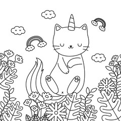 Unicorn cat cartoon vector design
