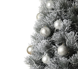 Fototapeta na wymiar Beautiful Christmas tree with decor on white background