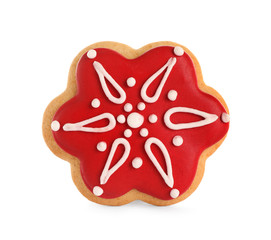 Tasty homemade Christmas cookie on white background