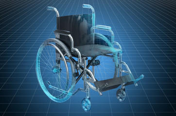 Visualization 3d cad model of wheelchair, blueprint. 3D rendering