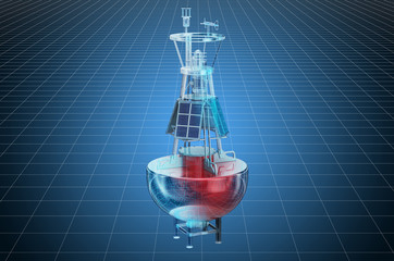 Fototapeta na wymiar Visualization 3d cad model of weather buoy, blueprint. 3D rendering
