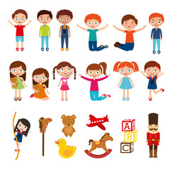 group of kids interracial and toys