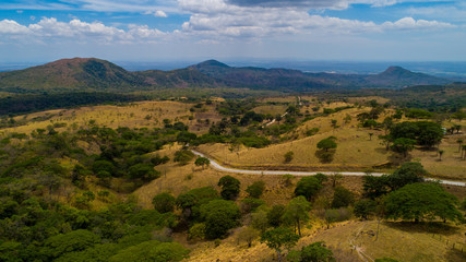 Beautiful landscape in Costa Rica at Guanacaste with Volcanos in the background