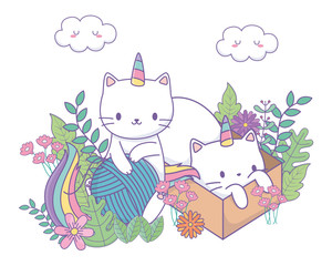Unicorn cats cartoons vector design