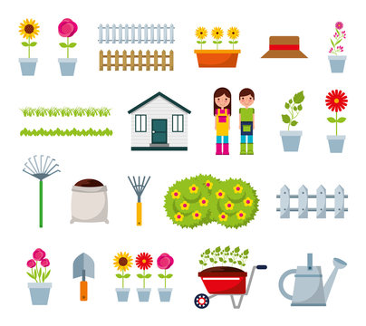 gardeners and garden bundle icons