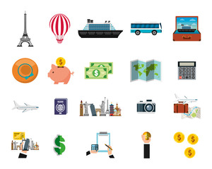 travel around of the world set icons