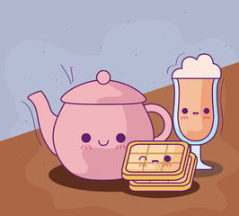 cute teapot with delicious food kawaii style