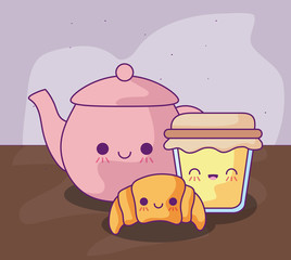 cute teapot with delicious food kawaii style
