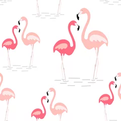 Behang Flamingo Een roze flamingo naadloos patroon. Exotische tropische vogel - Vector