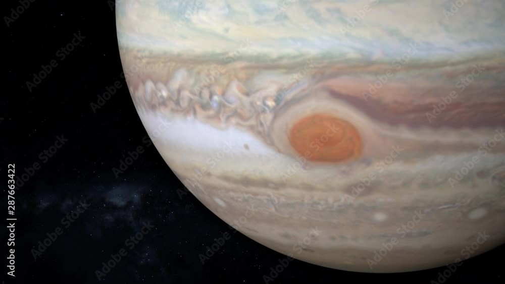 Wall mural jupiter planet surface rotating close up with milky way stars in background. contains public domain 