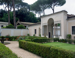 Roman gardens at Villa Guidia Etruscan Museum, Rome, 2019.