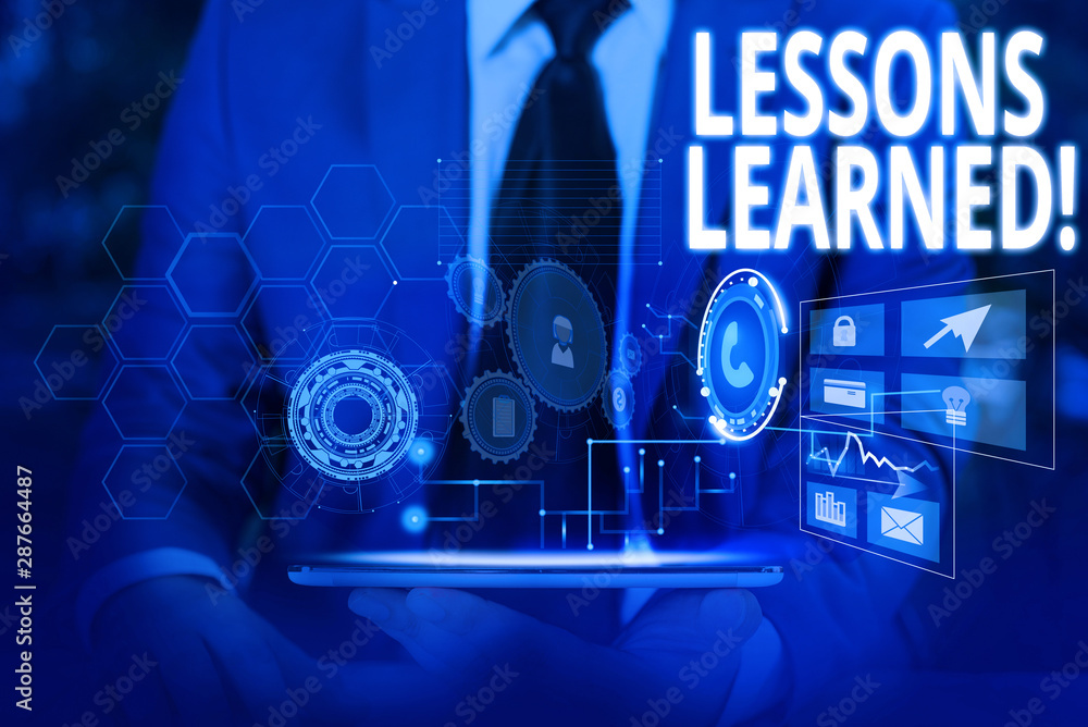 Poster writing note showing lessons learned. business concept for experiences distilled project that should