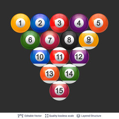 Set of colorful billiard snooker pool balls.