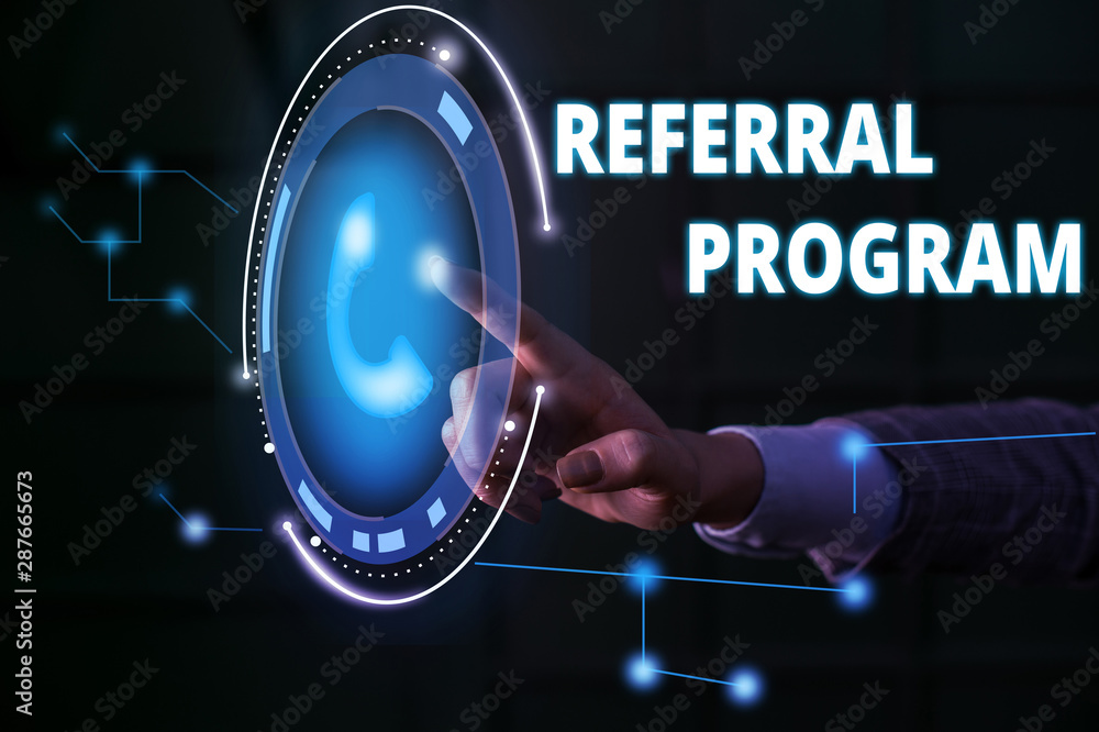Aufkleber handwriting text referral program. conceptual photo employees are rewarded for introducing suitable 