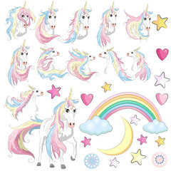 The cute magic Unicorn and fairy elements collection. Isolated