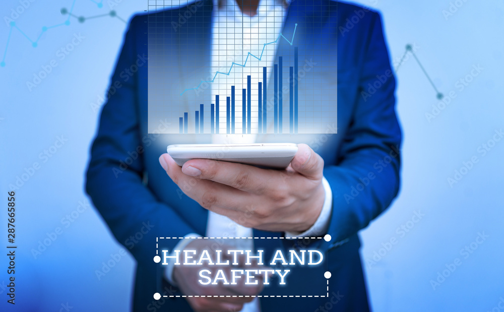 Poster text sign showing health and safety. business photo text procedures intended to prevent accident in 