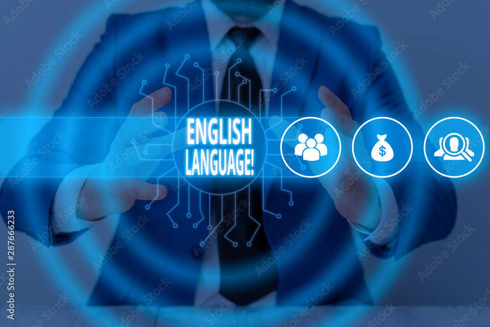 Aufkleber text sign showing english language. business photo text third spoken native lang in world after chin