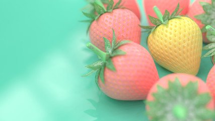 Yellow strawberry surrounded by a pink strawberry