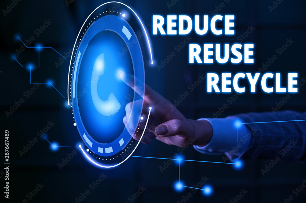 Aufkleber handwriting text reduce reuse recycle. conceptual photo environmentallyresponsible consumer behavior