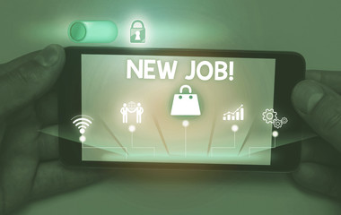 Word writing text New Job. Business photo showcasing recently having paid position of regular...