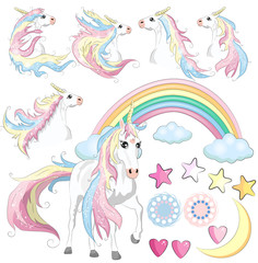 Baby Girl Unicorn Scrapbook Set. Scrapbooking. Decorative Elements. Tags. Labels. Stickers.