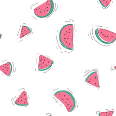 Seamless pattern with watermelon slices on white background. Vector illustration