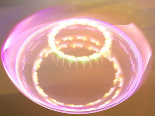 3D Graphic Illustration, Glowing Pink Neon Colored Ring, Abstract Geometric Circular Curved Symmetrical Shapes, Bright Glowing Ring of Light, Background Image Artistic Resource.