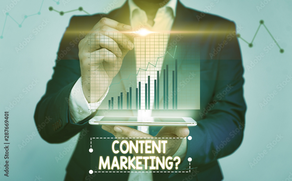 Fototapete writing note showing content marketing question. business concept for involves creation and sharing 