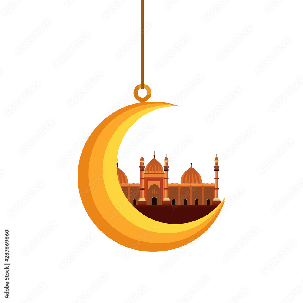 Sticker moon hanging with badshahi mosque building