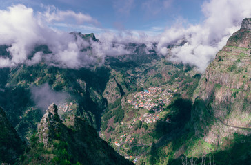 Panorama of Mountain Valley Mist in Madeira Portugal