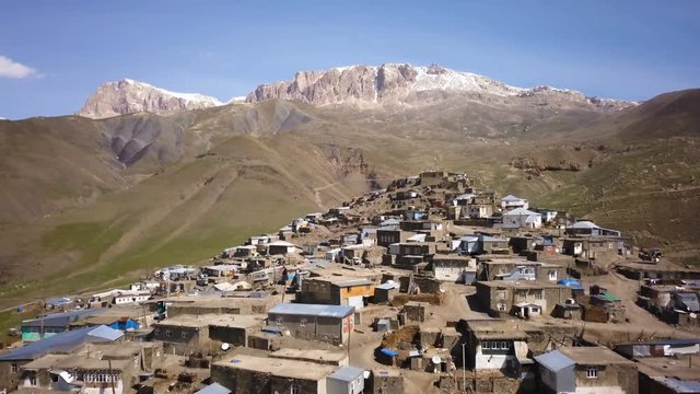 Drone Reveal Of A Mountain Top Village On A Sunny Day