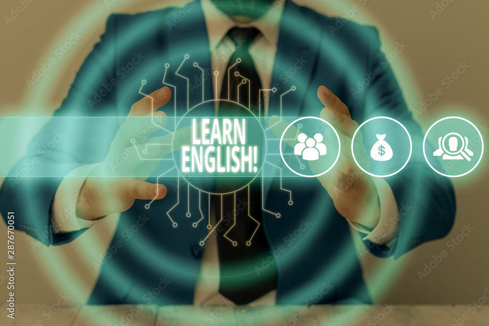 Poster text sign showing learn english. business photo text gain acquire knowledge in new language by study