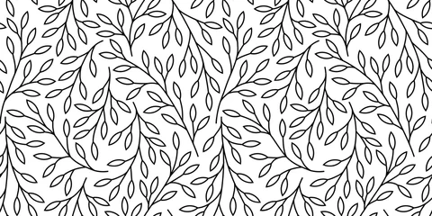 Deurstickers Zwart wit Elegant bloemen naadloos patroon met boomtakken. Vector organische achtergrond.